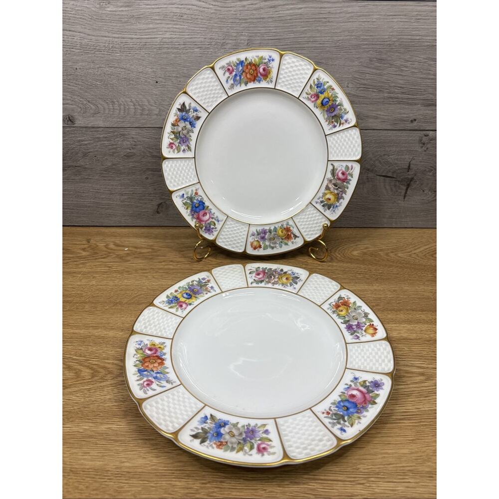 1930s Rosenthal White Floral Dinner Plate 10” Gold Rim Set Of 2